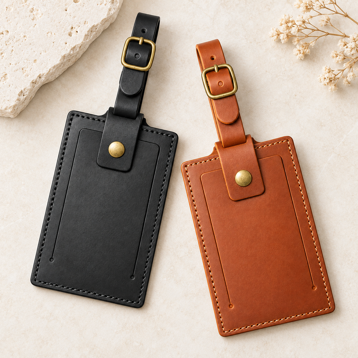 Genuine Leather Luggage Tag Blanks | Black / Brown